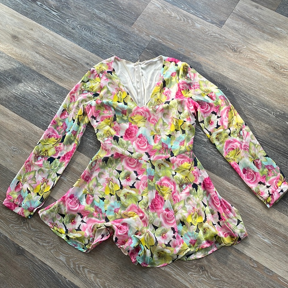 LUSH Multi color floral romper with long sleeves